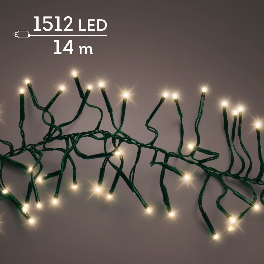 Soft gold LED cluster Christmas tree lights, 14m plug-in string, alternate view