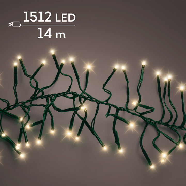 Soft gold LED cluster Christmas tree lights, 14m plug-in string, alternate view