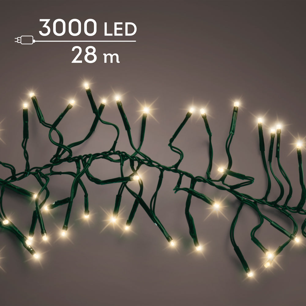 Soft gold LED cluster Christmas tree lights, 28m plug-in string, alternate view