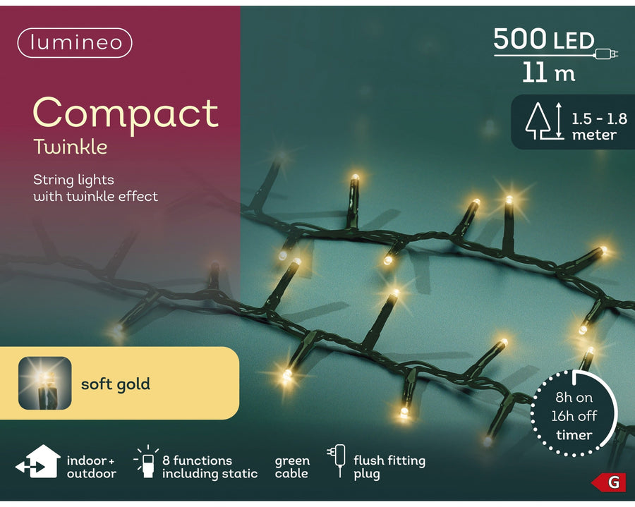 Soft gold LED compact Christmas tree lights, 11m plug-in string