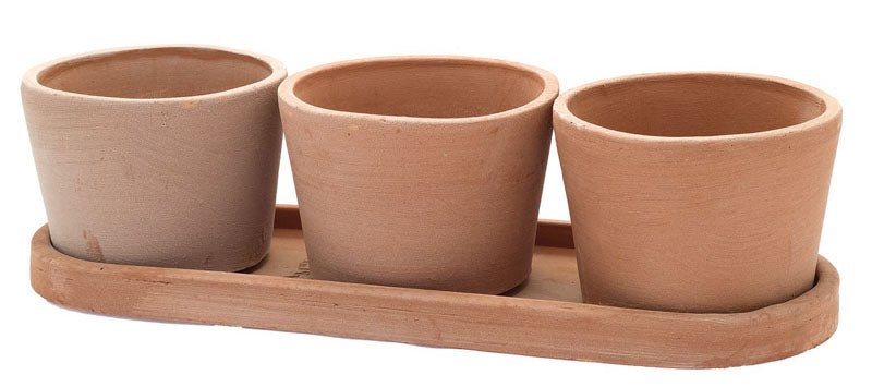 Artisinal Terracotta Trio Of Round Vases With Saucer H11cm W46cm (Vaso Tris Rotundo Ø45)