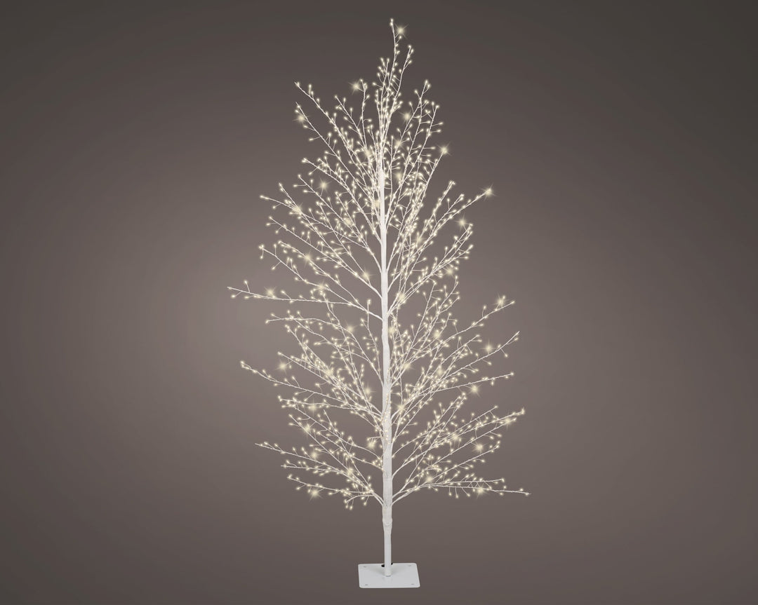 Silver birch full-branch outdoor artificial Christmas tree with warm white micro LEDs, 150cm tall, alternate view