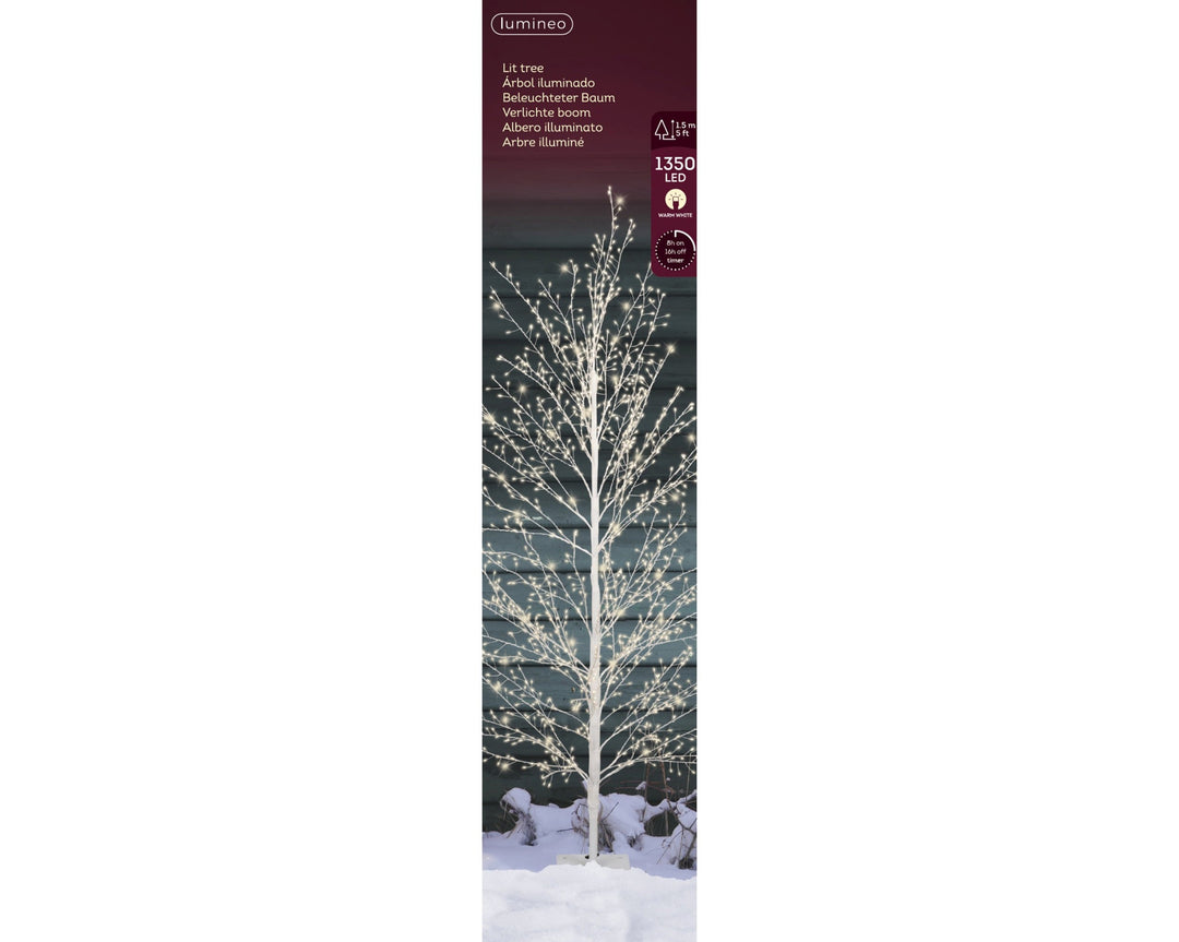 Silver Birch Full-Branch Outdoor Artificial Christmas Tree with Warm White Micro LEDs - W: 60 cm x H: 150 cm