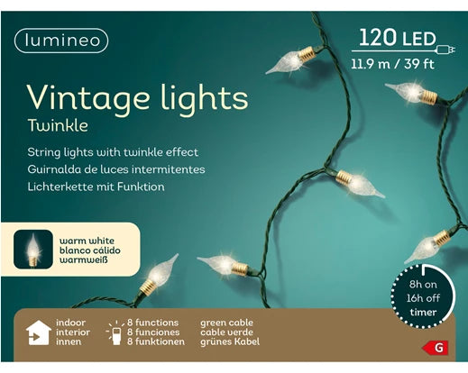 LED vintage lights gb 8 function twinkle effect indoor green/warm white L.1190cm