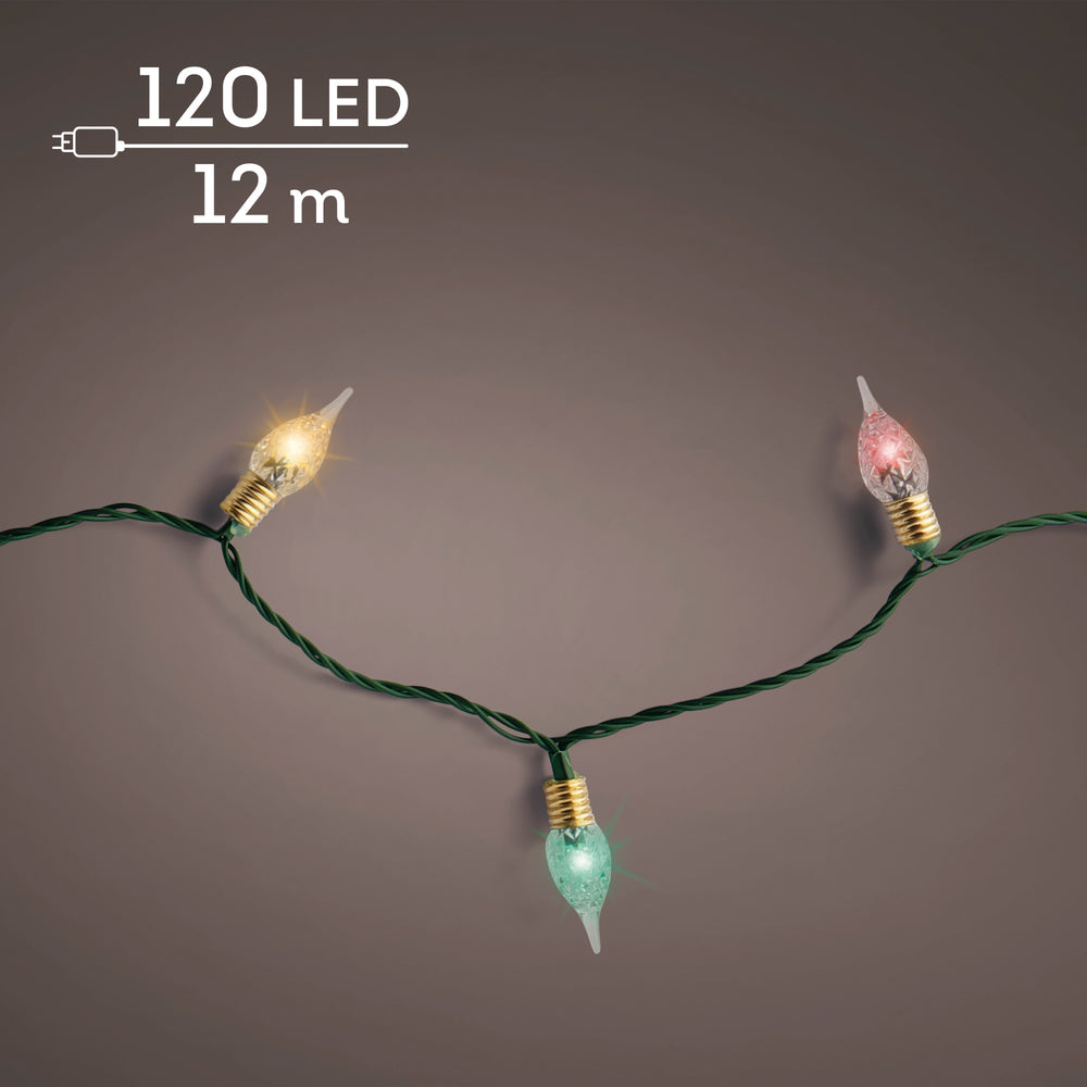 Multi-colour LED vintage Christmas lights with twinkle effect, 11.9m plug-in string, alternate view