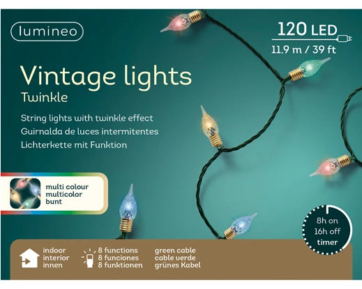 LED vintage lights gb 8 function twinkle effect indoor green/multi L.1190cm