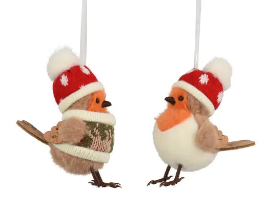 Bird foam polyester hanger, with hat , felt tail and wing, feet  brown/colour(s) L.9.5cm x W.6cm x H.11.5cm