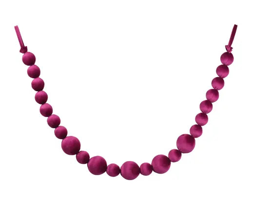 Garland polyester velvet 5x 8cm balls, 18x 5.5cm balls dark rose D.8cm x H.150cm