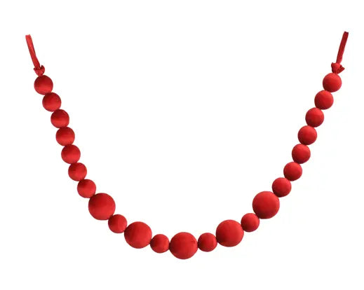 Garland polyester velvet 5x 8cm balls, 18x 5.5cm balls red D.8cm x H.150cm