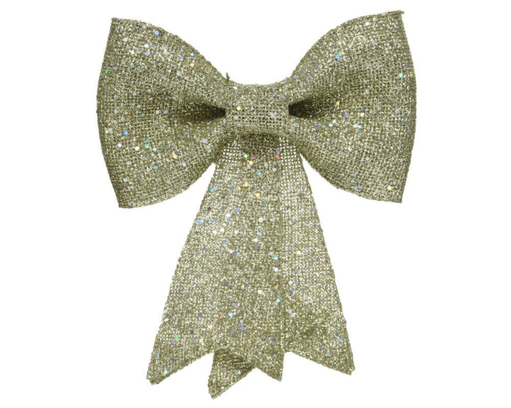 Bow Plastic Glitters Light Gold L.7Cm X W.31Cm X H.40Cm - Christmas - Windyridge Garden Centre