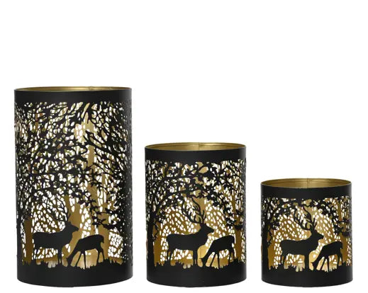 Hurricane iron round with cut-out scenery black/gold D.10cm H.14cm