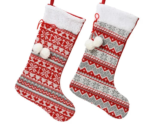 Stocking polyester stocking white fur egde with white pompom in knitted fabric  red/colour(s) L.16cm x W.40cm x H.2cm