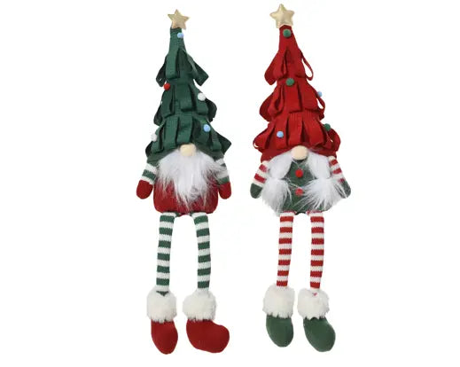 Gnome polyester sitting w dangling leg xmas tree hat  assorted L.15cm x W.9cm x H.45cm
