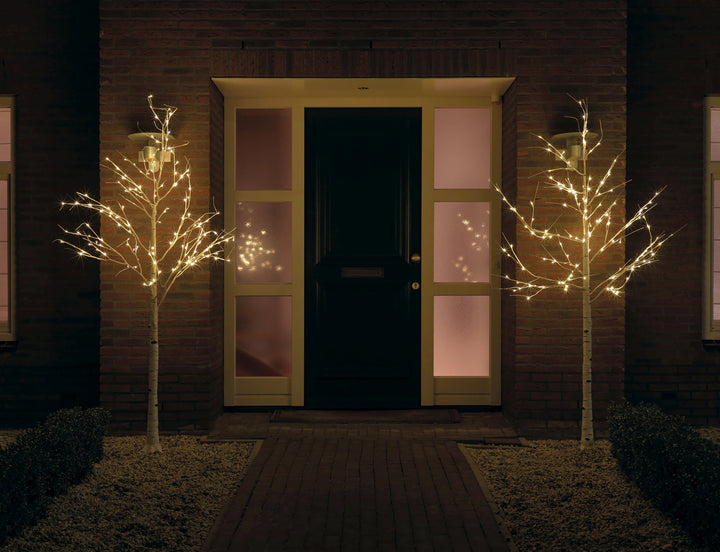Silver birch outdoor artificial Christmas tree with warm white micro LEDs, 180cm tall, alternate view