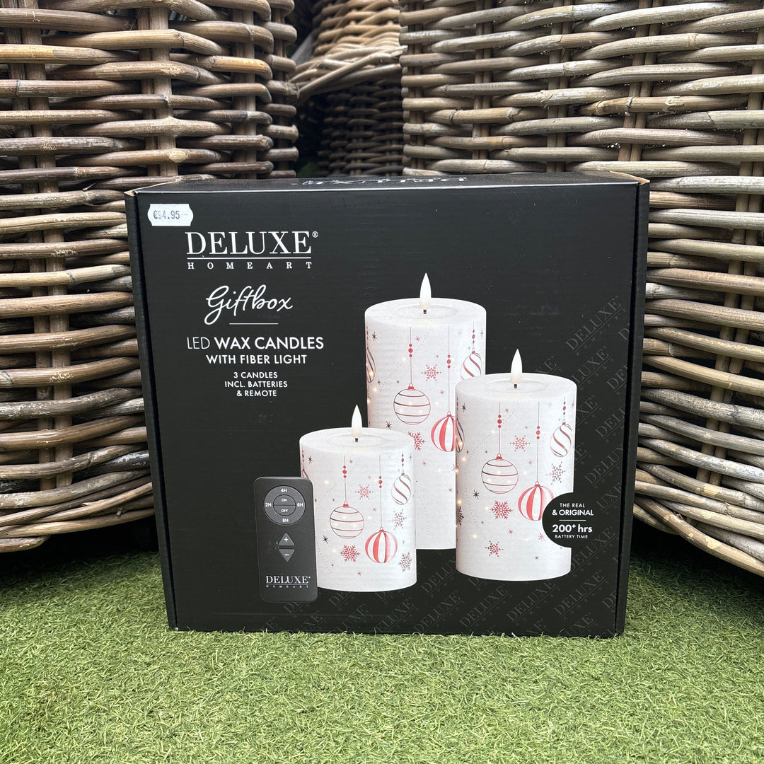 box of LED candles with red decorations