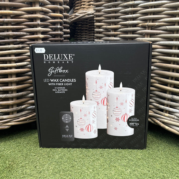 box of LED candles with red decorations