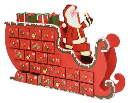 Advent calendar mdf sleigh w santa  L6-W35-H23cm