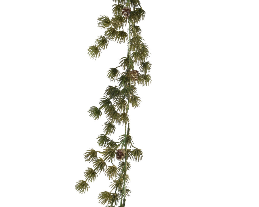 Green and gold pine Christmas garland with glitter pinecones, 1.8m long