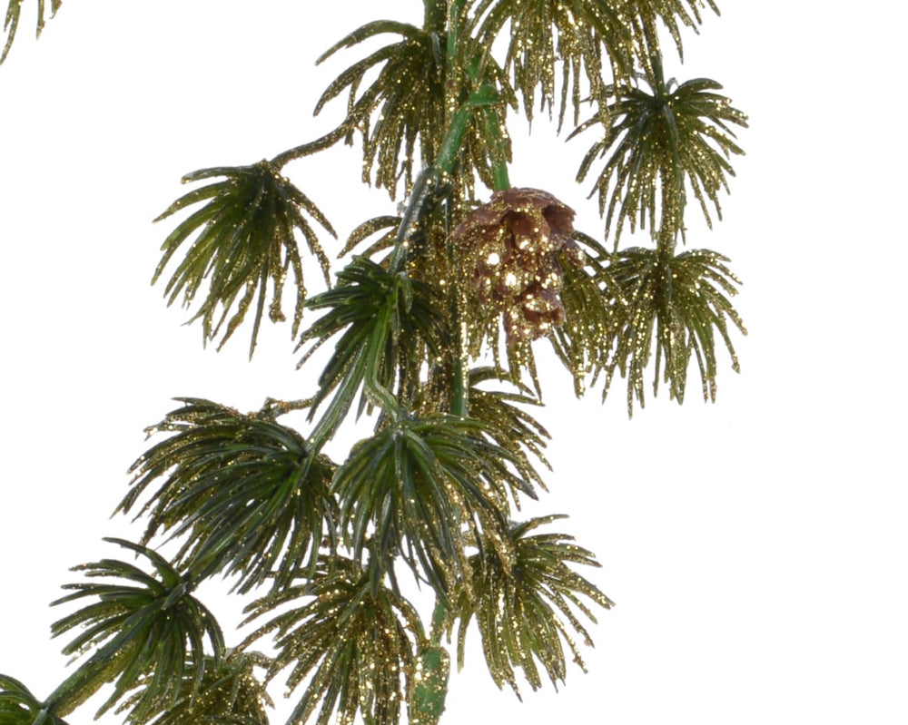 Green and gold pine Christmas garland with glitter pinecones, 1.8m long, alternate view