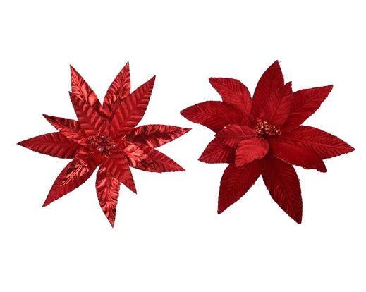 Poinsettia on clip polyester glitter velvet  christmas red H.5cm
D.30cm
