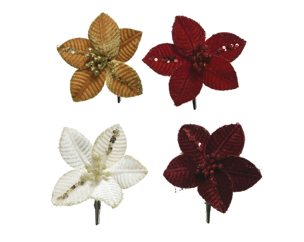 Poinsettia on clip poinsettia polyester assorted D.10cm x H.2cm