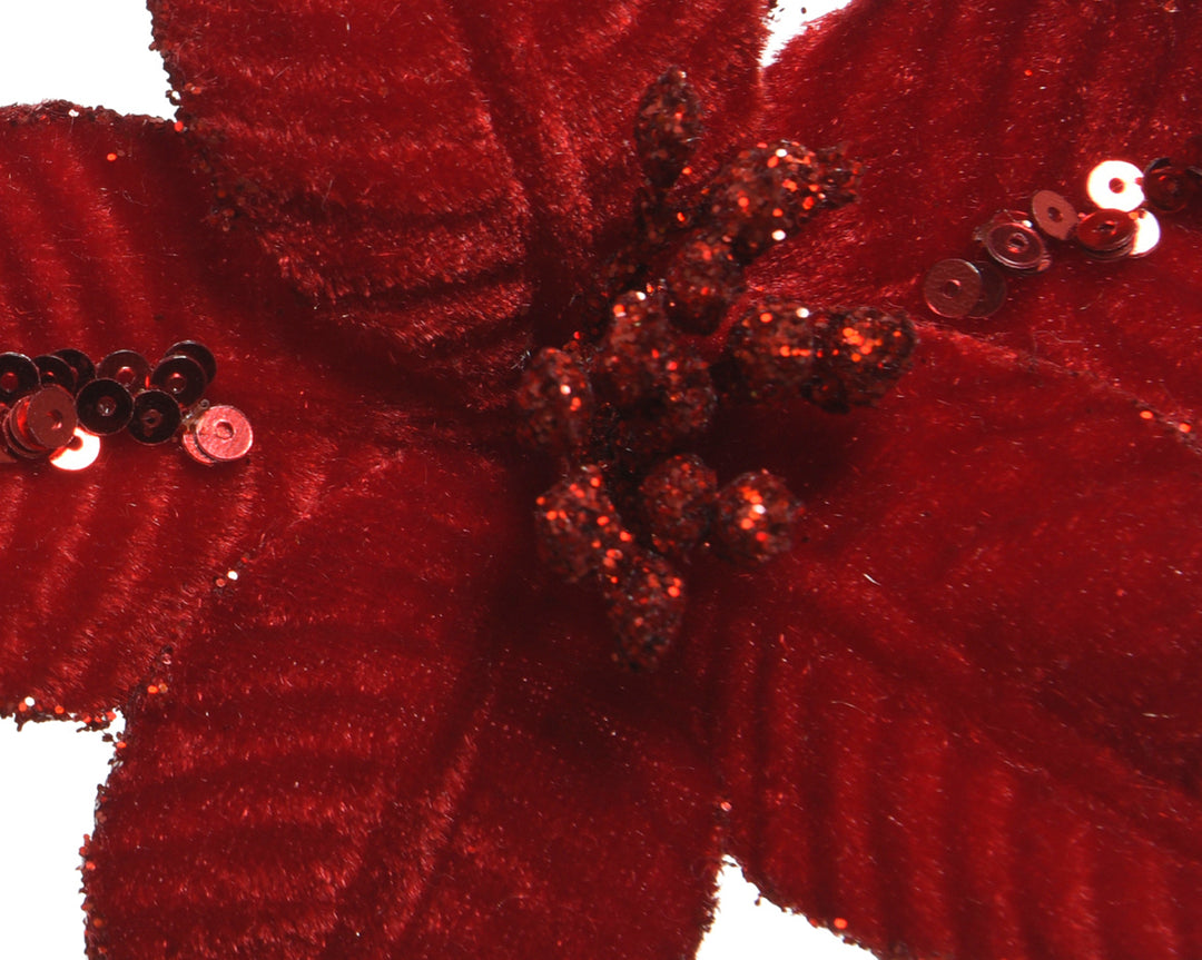 Poinsettia on clip poinsettia polyester assorted D.10cm x H.2cm