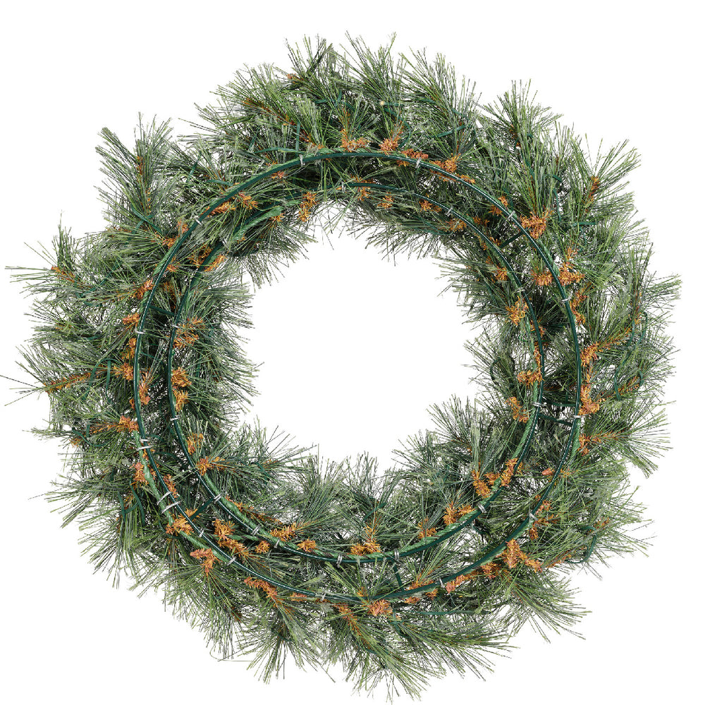 Green Cashmere Christmas wreath with warm white micro LEDs, battery-operated, 63cm, alternate view