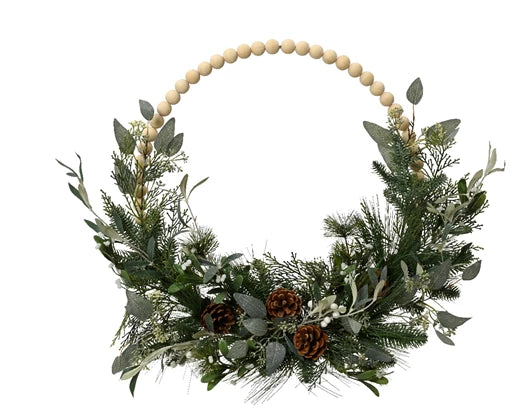 Modern wreath glitter wooden balls, pinecones,eucalyptus indoor green/colour(s)