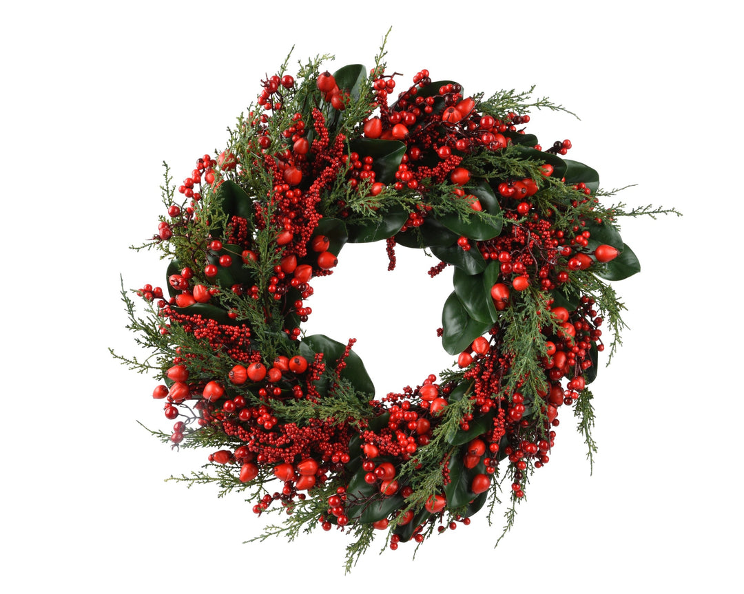 Big berry Christmas wreath with red berries on green foliage, 60cm