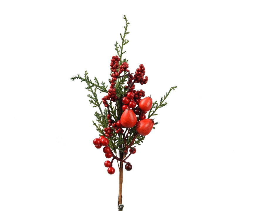 Big berry clip-on Christmas decoration with red berries on green foliage, 25cm