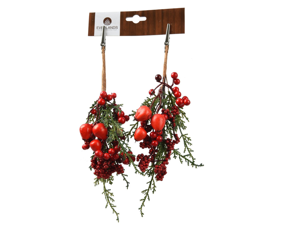 Big berry clip-on Christmas decoration with red berries on green foliage, 25cm, alternate view