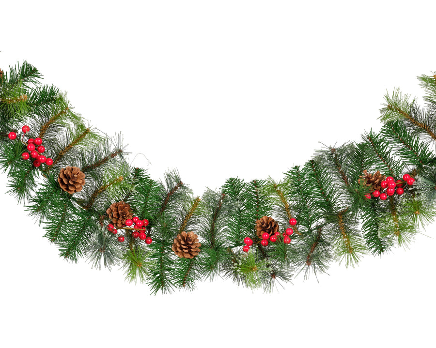 Ipswich frosted green and white Christmas garland, 2.7m long