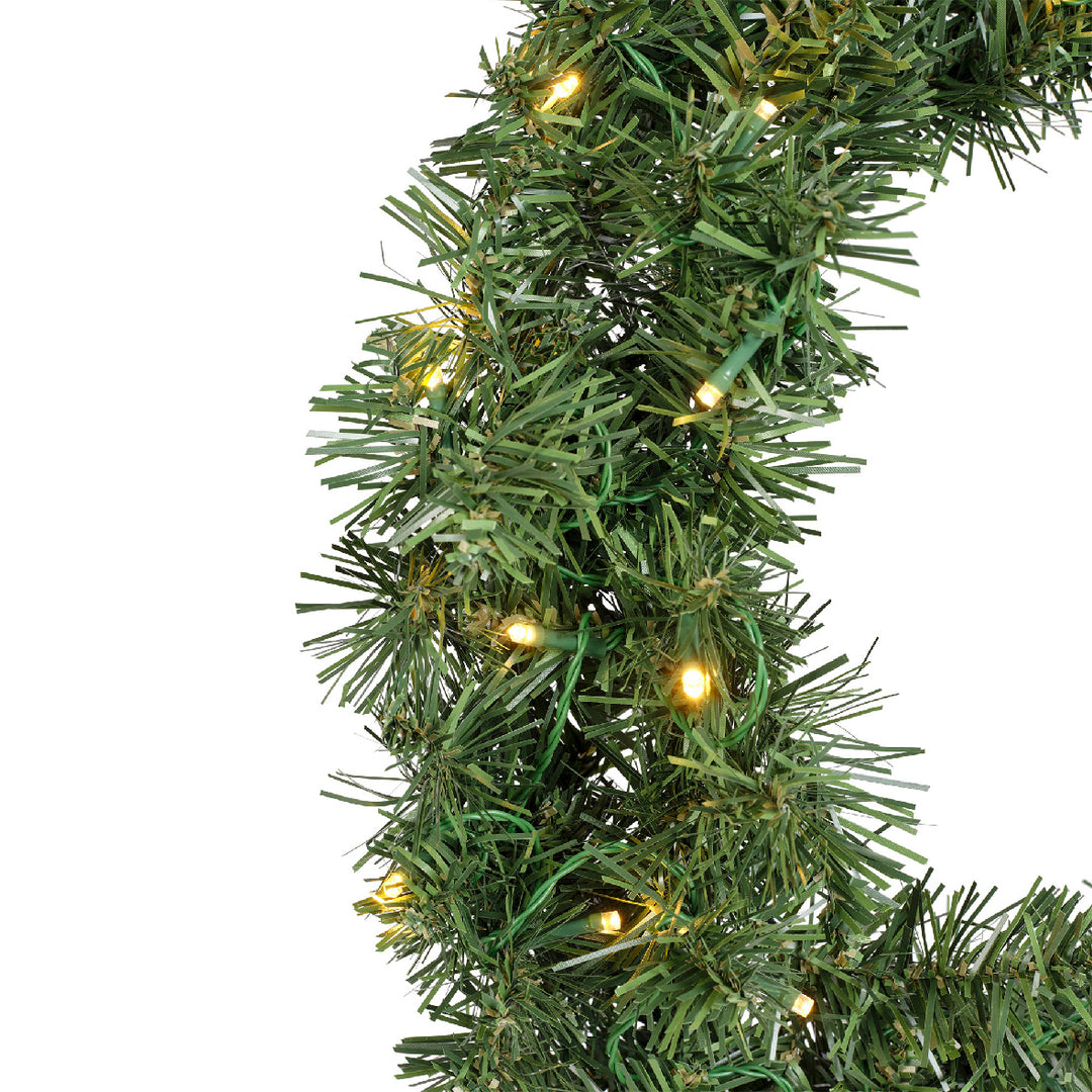Green Imperial Christmas wreath with warm white LEDs, battery-operated, 50cm, alternate view