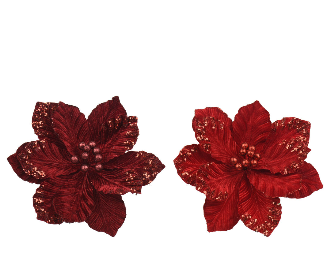 Flower On Clip Poinsettia Polyester Velvet