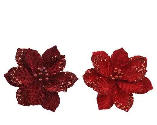 Flower on clip poinsettia polyester velvet