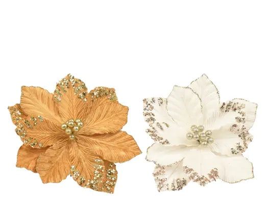 Flower on clip poinsettia polyester velvet assorted D.35cm x H.15cm