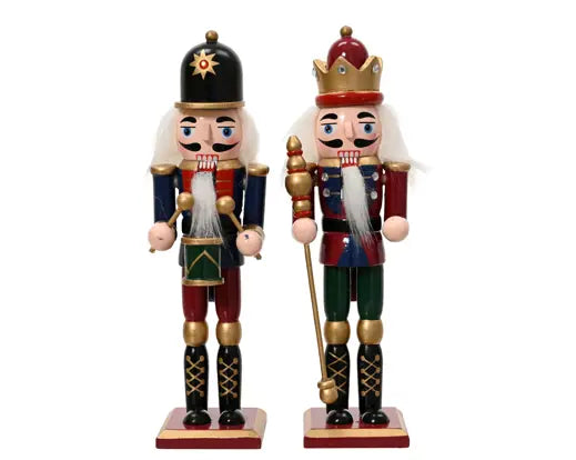 Nutcracker pinewood velvet w gold glitter dots assorted L.5cm x W.4.5cm x H.18cm