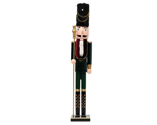 Nutcracker pinewood velvet w gold glitter dots green/colour(s) L.14cm x W.13cm x H.89cm