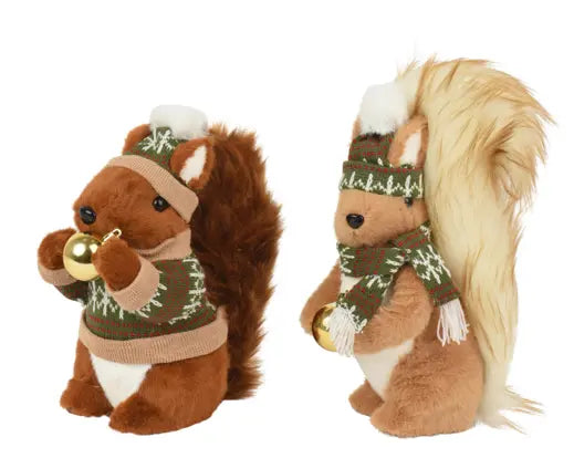 Squirrel artificial fur polyester hat and scarf, gold bauble  assorted L.13cm x W.26cm x H.20cm