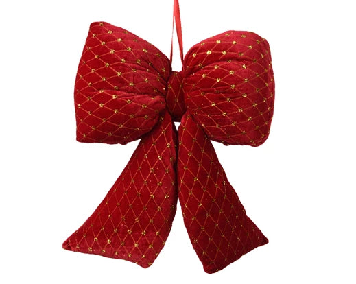 Bow polyester velvet gold spangles red L.11cm x W.33cm x H.37cm
