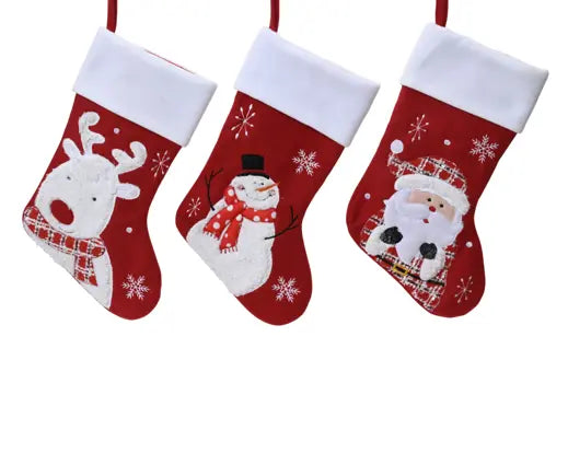 Stocking polyester stitching snowflake red/white L.0.5cm x W.25cm x H.40cm