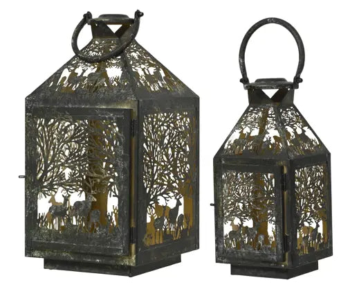 Lantern iron square antique green antique L.13cm W.14cm H.30cm