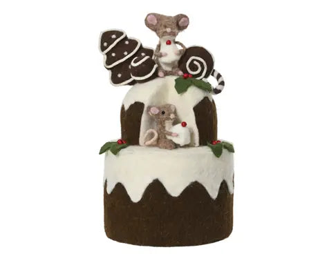 Cake wool 2 cooked wool mouses brown D.20cm x H.36cm