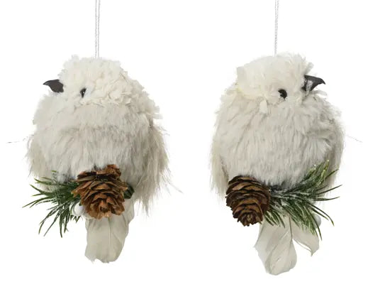 Bird polyester pinecone, pinegreen cream L.5cm x W.6.5cm x H.10cm