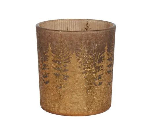 Tealightholder glass tree gold D.7.3cm x H.8cm
