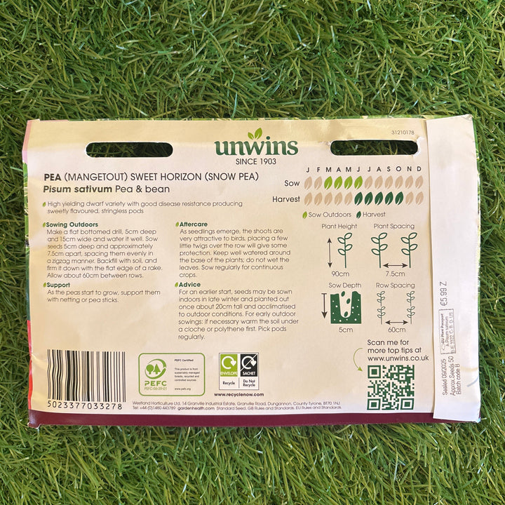 Pea (Mangetout) Sweet Horizon (Snow Pea) - Seed Packets - Windyridge Garden Centre