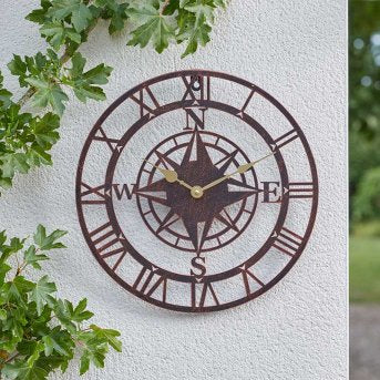 24in Compass Wall Clock - Bronze