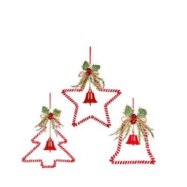 24.5cm Red and White Shape with Bell and Floristry Hanger 3 Asst Bell - Star - Tree