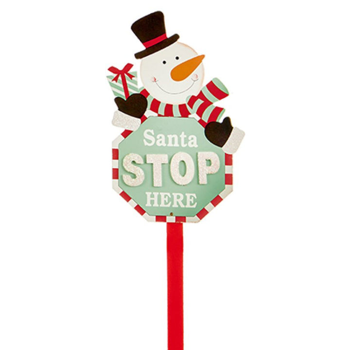 90cm Wood Santa Stop Here Sign Stake Asst Santa - Snowman - Reindeer