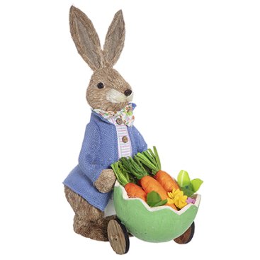 Alfie Rustic Male Bunny In Blue Jacket With A Cart (53Cm) - Easter - Windyridge Garden Centre